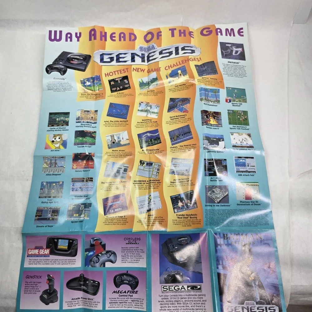 Sonic The Hedgehog 2 Sega Genesis Insert Poster From Batman Return Original 1992